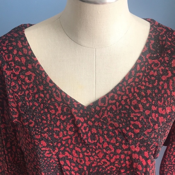NWT Allison Daley red & black cheetah print 3/4 sleeves layered formal blouse - Picture 13 of 16